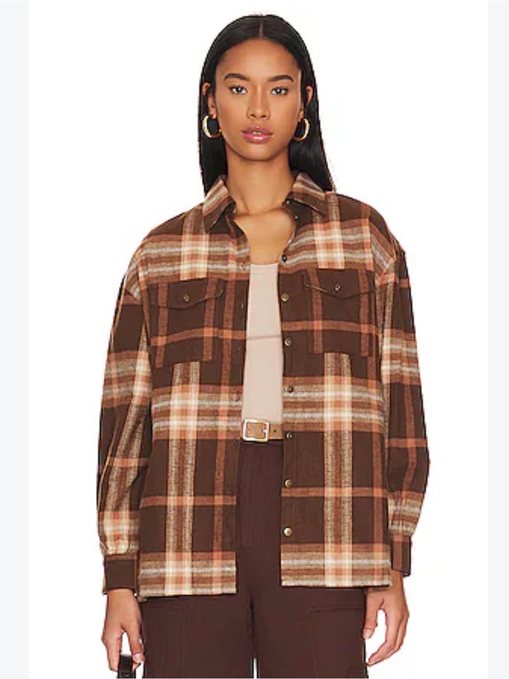 REVOLVE Spell Basecamp Brown Plaid Utility Shirt  flannel size Medium
